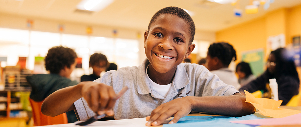 Smiling student in classroom